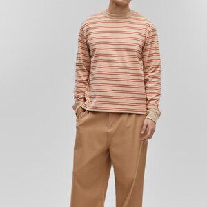 Mode Of One Mens Long Sleeve Relaxed Stripe TShirt Cinnamon Brulee Size S NWT